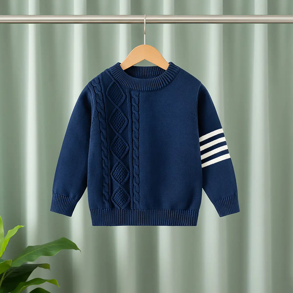 Boys Navy Blue Self-Design Sweater Sweaters & Cardigans Navy Blue 1-2 Y