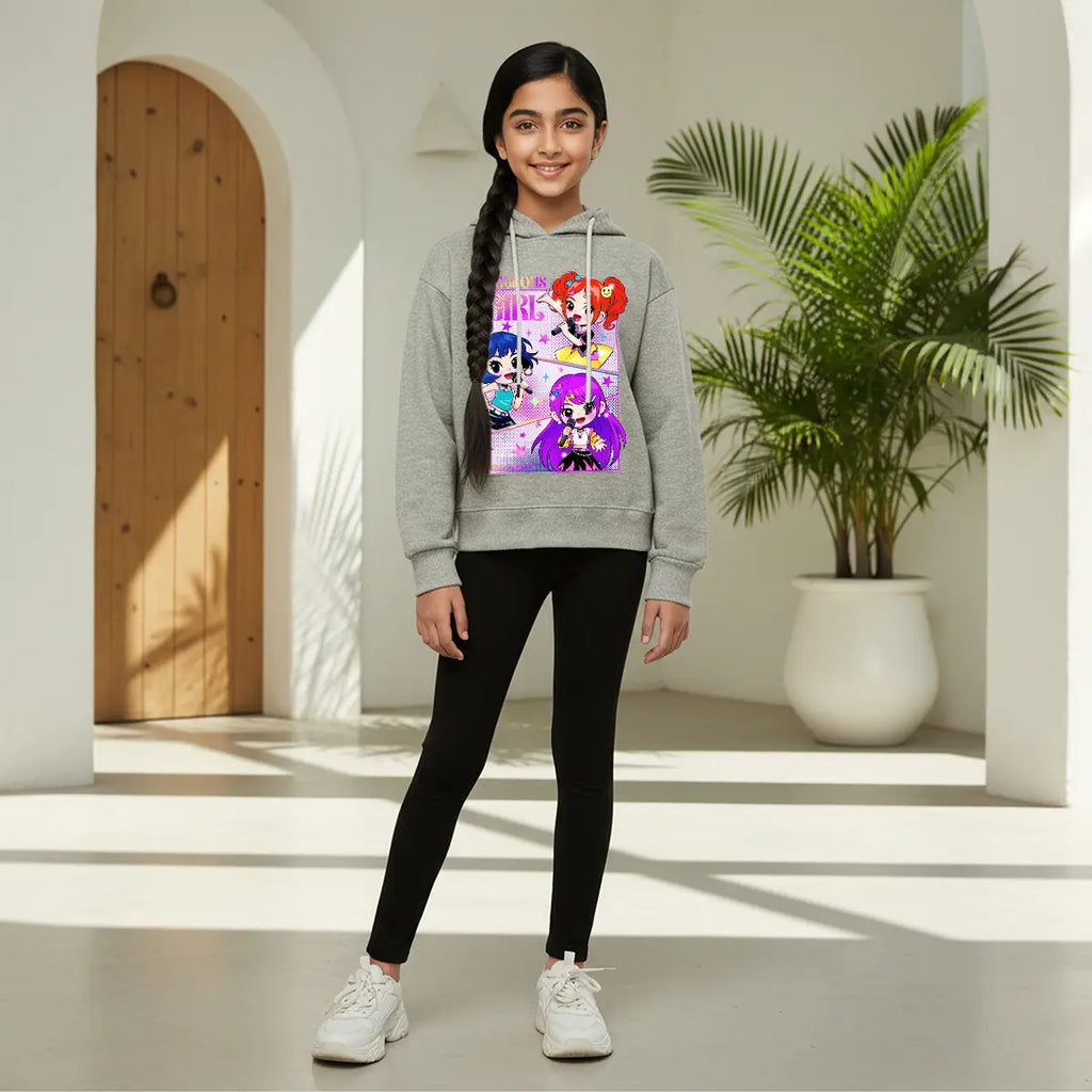 Girls Grey K-Pop Gorgeous-Girl Graphics Hoodie Sweatshirts & Hoodies Grey 1-2 Y