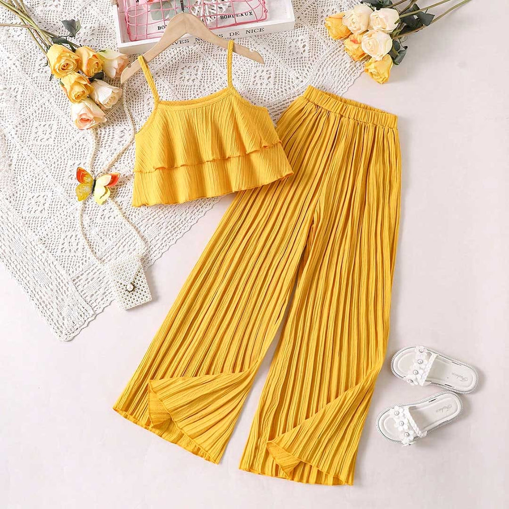 Girls Sleeveless Crop Top With Straight Fit Pants Sets 2 pc. Sets Yellow 8-9 Y 