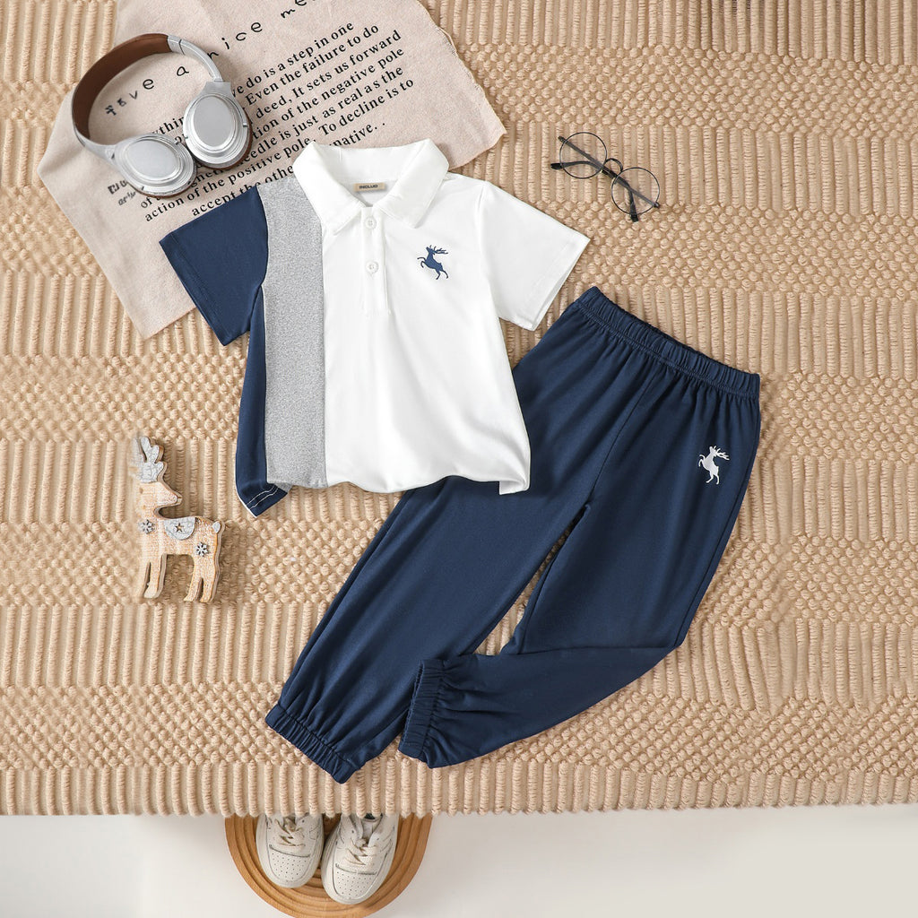 Boys Multicolor Short Sleeves Polo T-Shirt With Bottom Elasticated Pants Set 2 pc. Sets Multicolor 3-4 Y