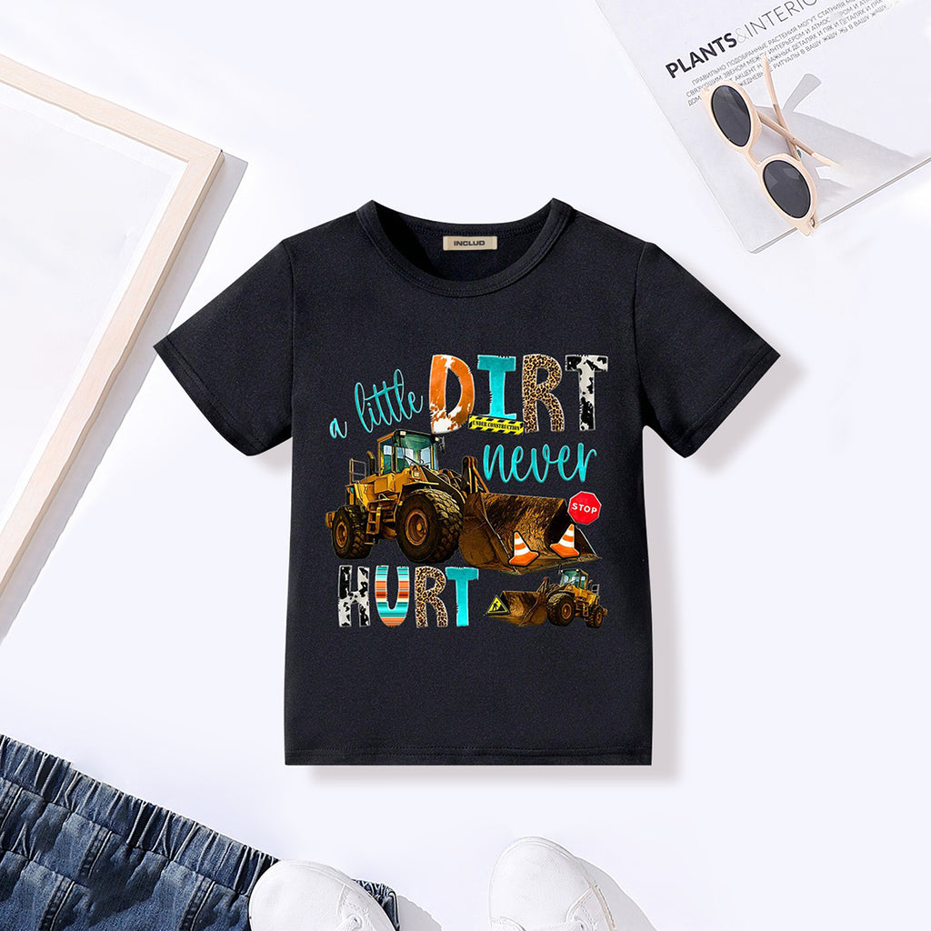 Boys Black Graphic Short Sleeves Round Neck T-Shirt Tshirts Black 3-4 Y