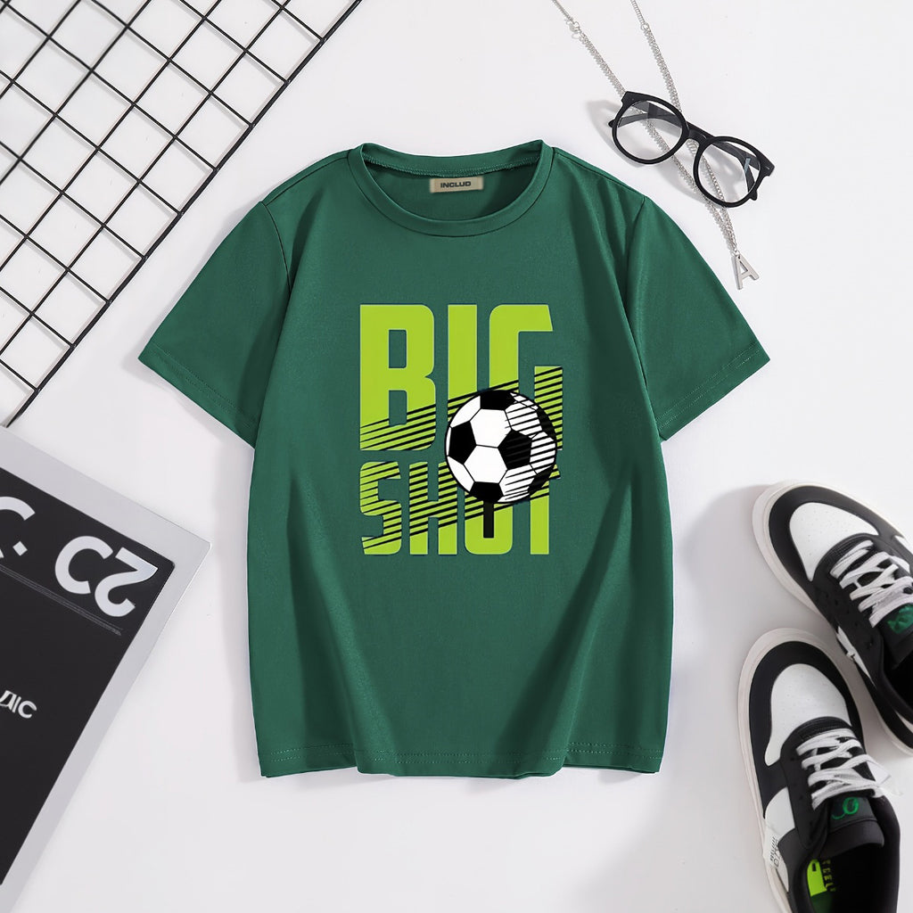 Boys Army Green Big Shot Football Graphic Short Sleeve T-Shirt Tshirts Army Green 5-6 Y