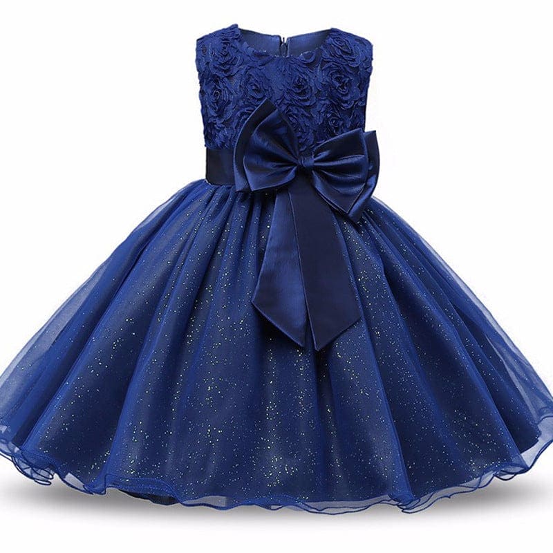Girls Party Dresses with Bow Applique Casual Dresses Blue 1-2 Y