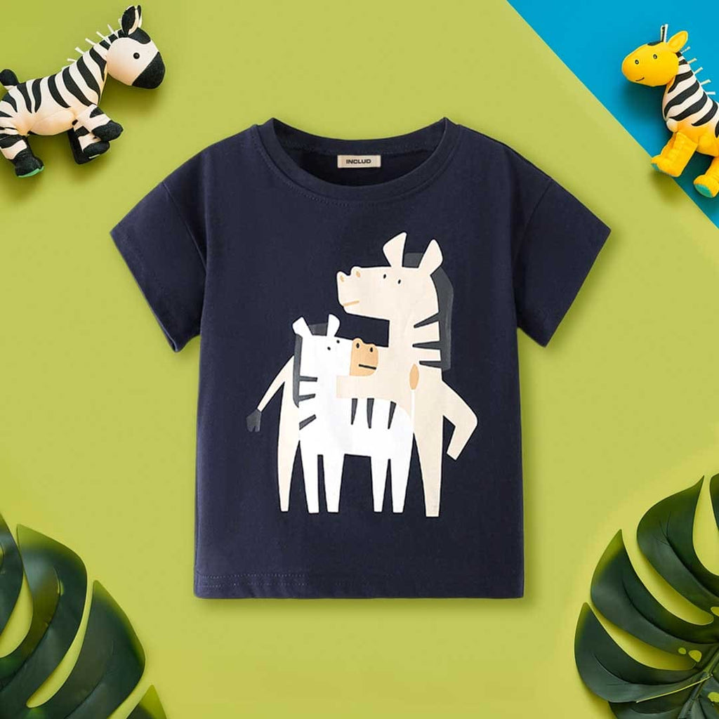 Girls Graphic Print Short Sleeves T-shirt Tshirts Blue 1-2 Y 