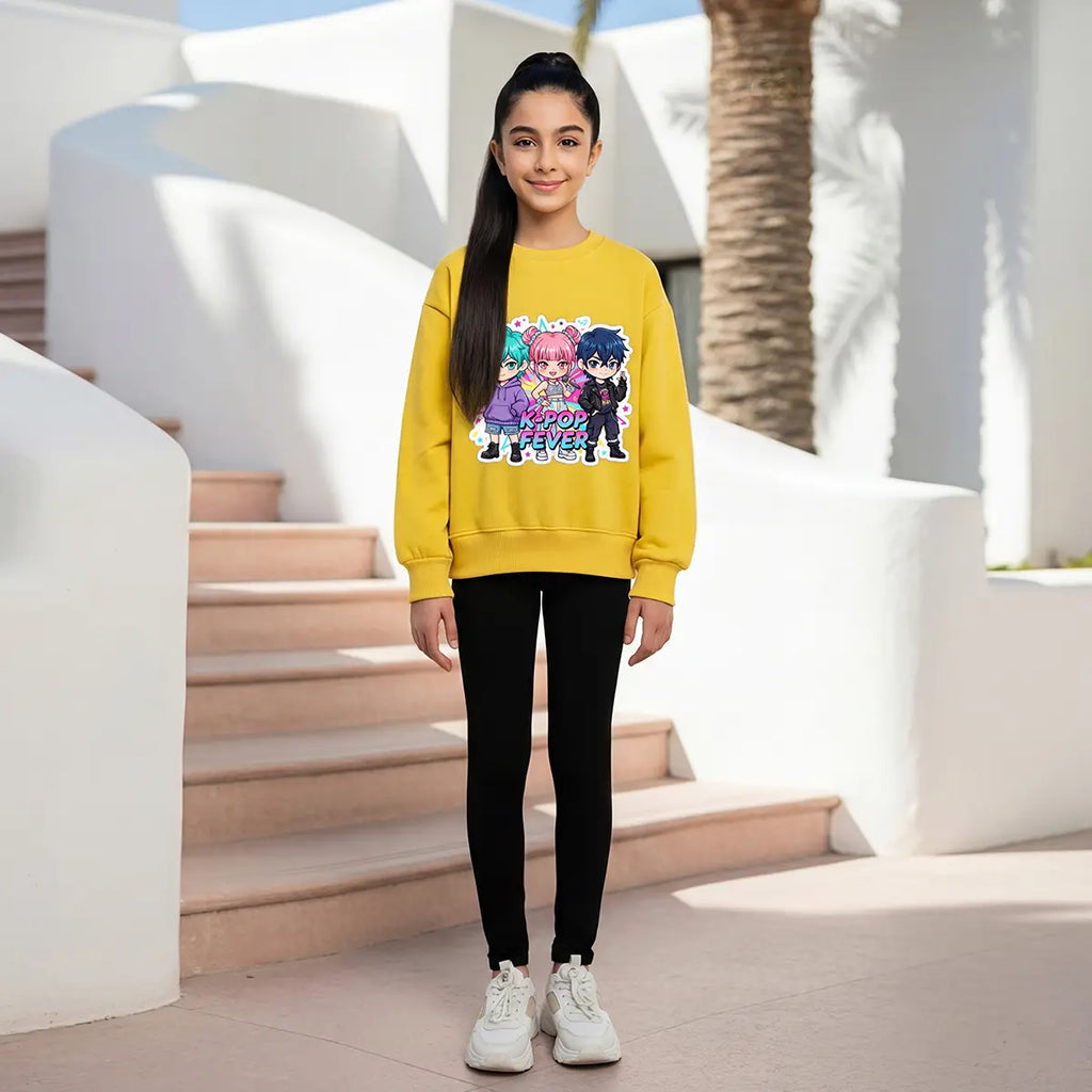 Girls Yellow K-Pop Fever Graphics Sweatshirt Sweatshirts & Hoodies Yellow 1-2 Y