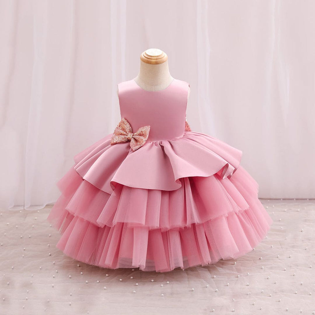 Girls Sleeveless Sequins Bow Party Dress Party Dresses Light Pink 1-2 Y 