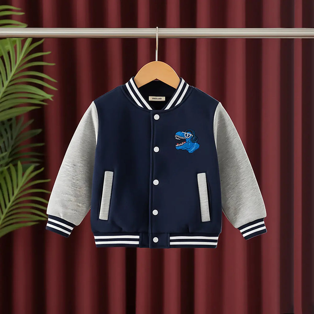 Boys Navy Blue Embroidered Varsity Jacket Coats & Jackets Navy Blue 1-2 Y