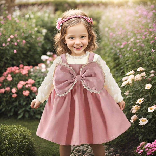 Girls Dress with Bow Casual Dresses Pink 1-2 Y 