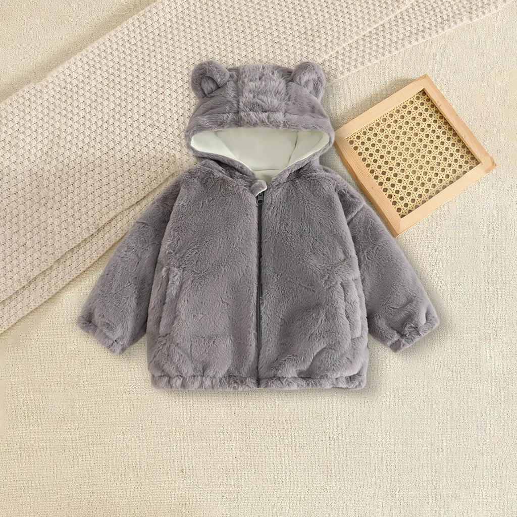 Girls Grey Polar Fleece Hooded Zipper Jacket Coats & Jackets Grey 1-2 Y