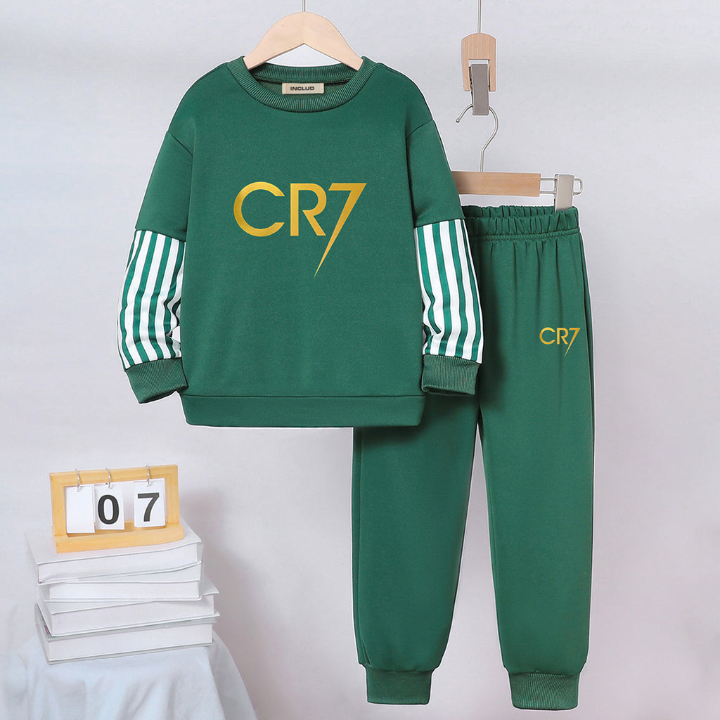 Boys Green Alphanumeric Printed Sweatshirt With Jogger Sets 2 pc. Sets Green 2-3 Y