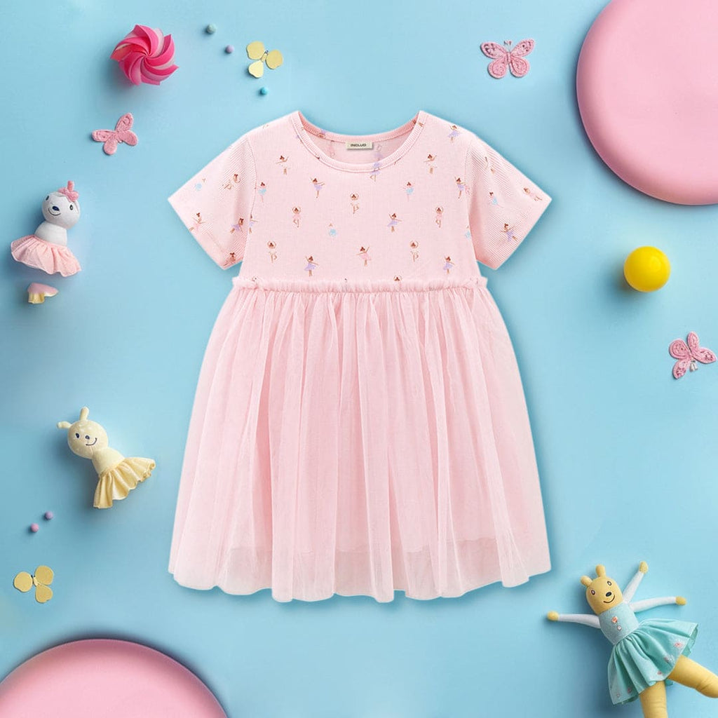 Girls Fit & Flared Tulle Overlay Dress Casual Dresses Light Pink 1-2 Y 
