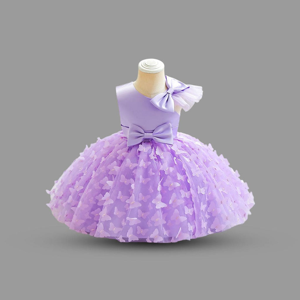 Girls Butterfly Applique Sleeveless Party Dress Party Dresses Purple 1-2 Y