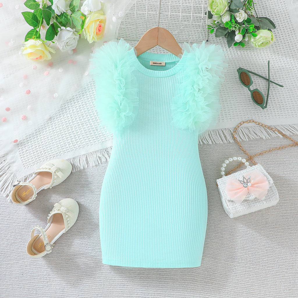 Girls Light Mint Green Solid Sleeveless Bodycon Summer Dress Casual Dresses Green 3-4 Y