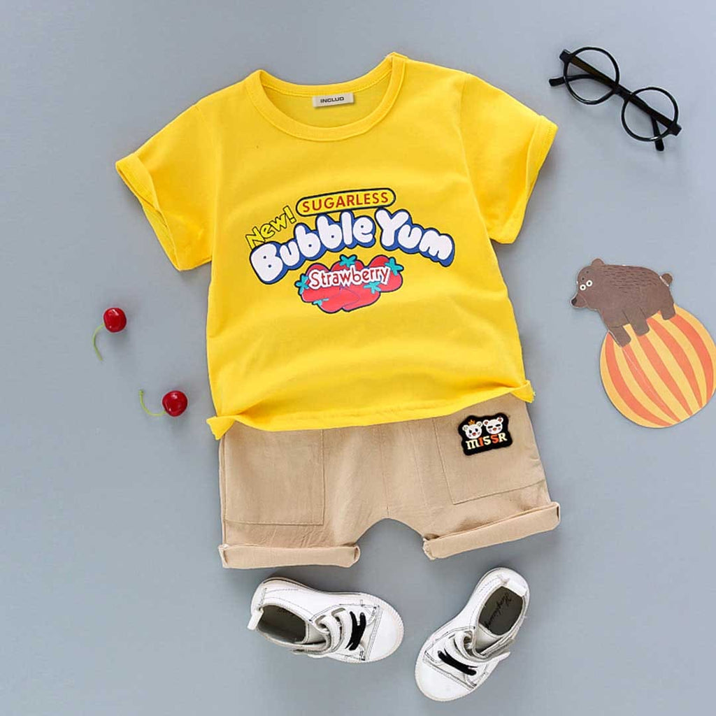 Boys Graphic Print T-Shirt With Shorts Set Sets Yellow 1-2 Y 