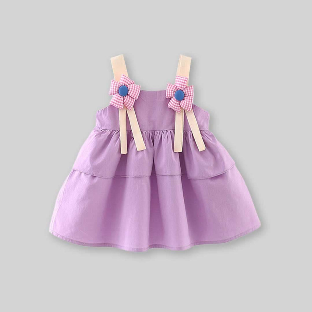 Girls Tiered Casual Dress with Flower Patch Casual Dresses Purple 1-2 Y 