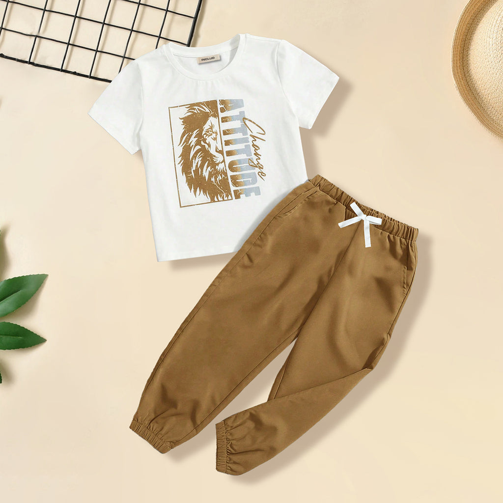 Boys Graphic T-Shirt With Khaki Elasticated Joggers Set 2 pc. Sets Khaki 3-4 Y