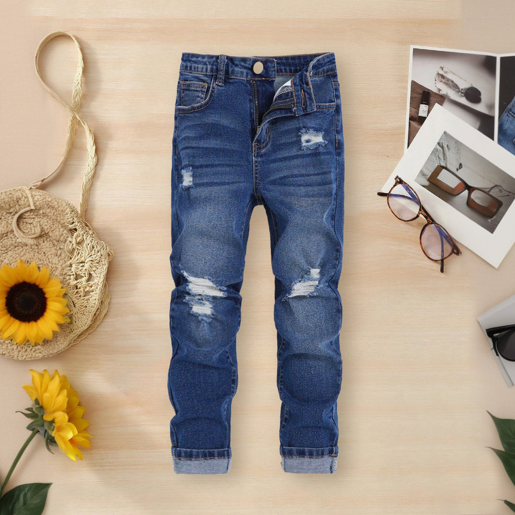 Boys Blue Distress Slim Fit Denim Trousers Pants Blue 8-9 Y