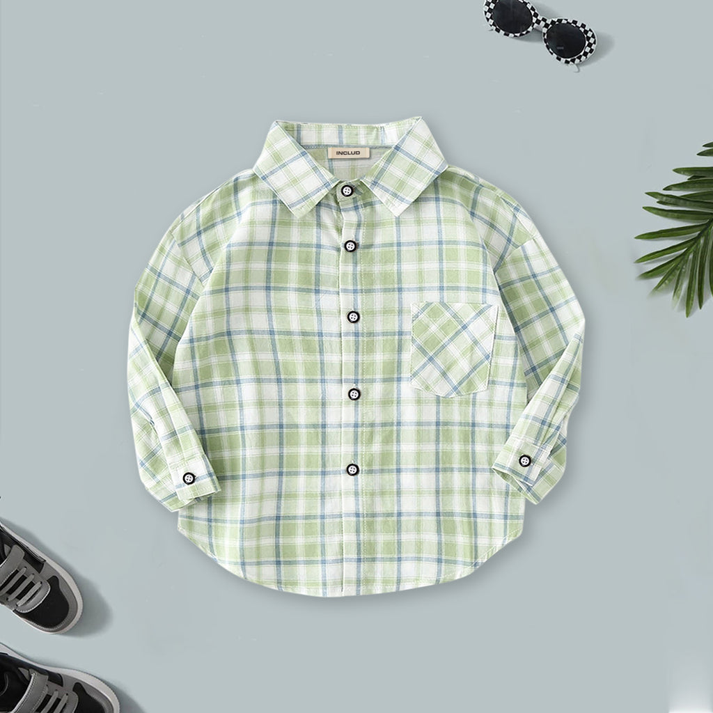 Boys Pastel Green Checkered Oversized Shirt Shirts Green 3-4 Y