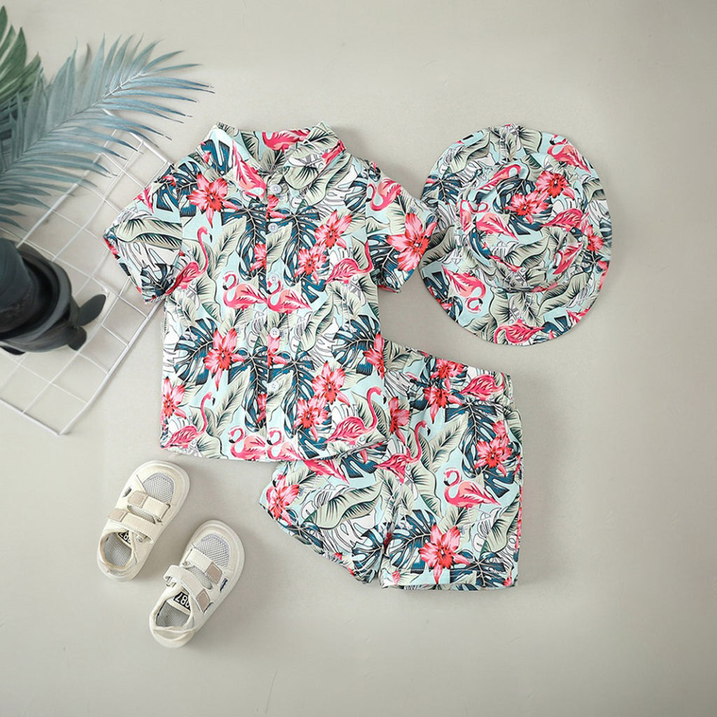 Boys Blue Tropical Print Short Sleeve Shirt With Shorts Set 2 pc. Sets Blue 1-2 Y