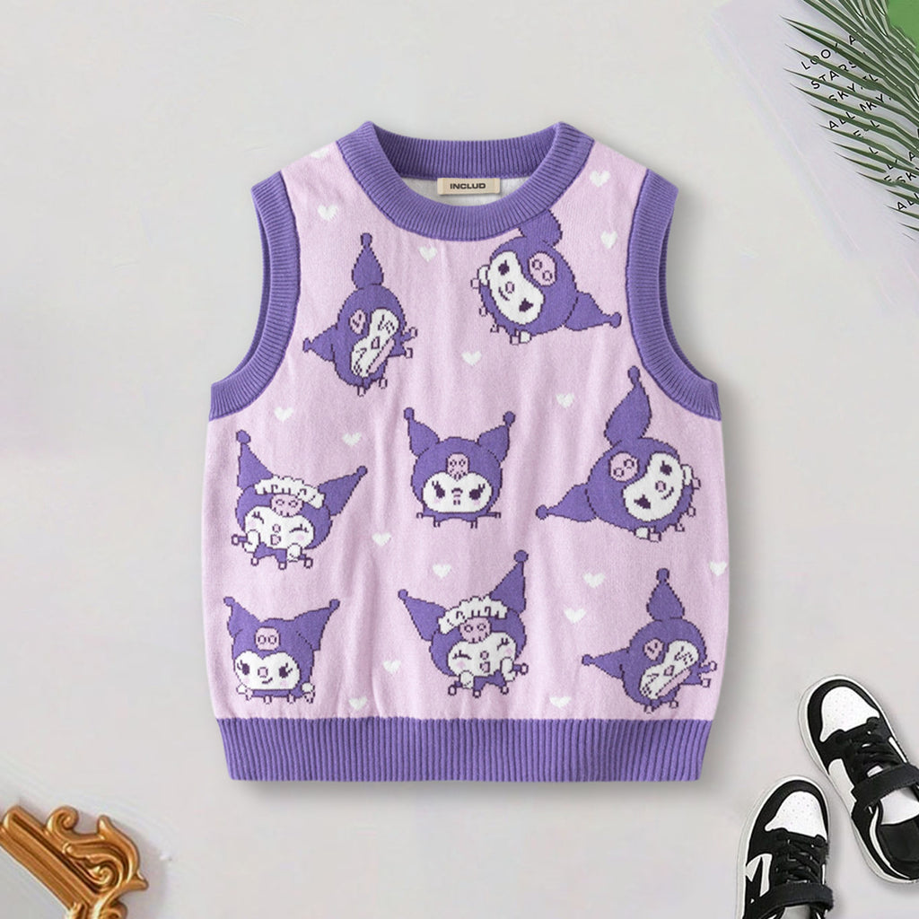 Girls Purple Self-Design Jacquard Sweater Vest Sweaters & Cardigans Purple 2-3 Y