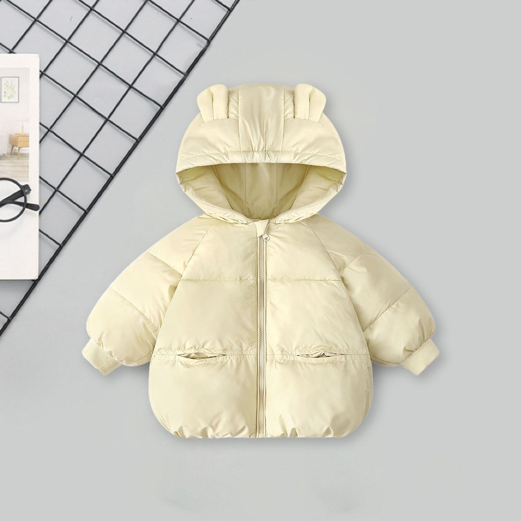 Girls Off White Solid Front Zipper Hooded Puffer Jacket Coats & Jackets Off White 1-2 Y