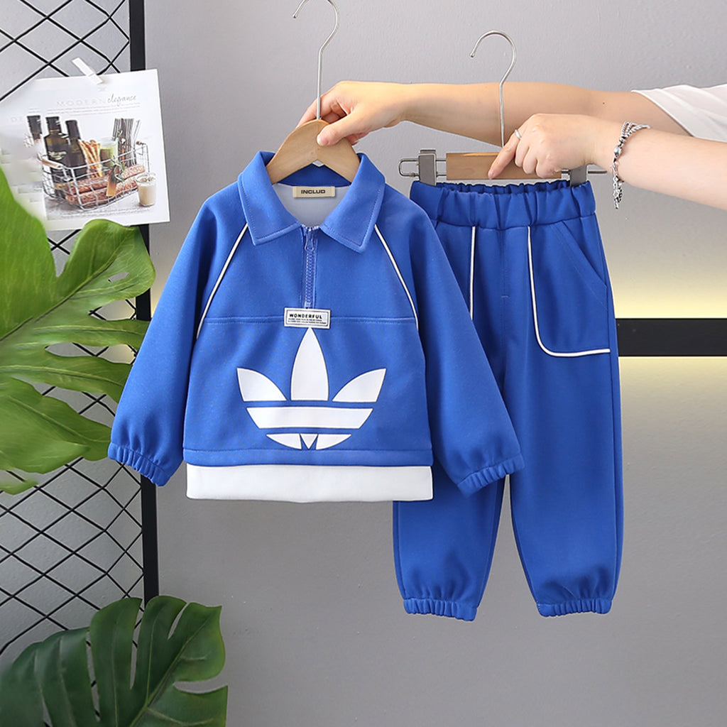 Boys Blue Graphics Printed Sweat Shirt With Joggers Set 2 pc. Sets Blue 1-2 Y