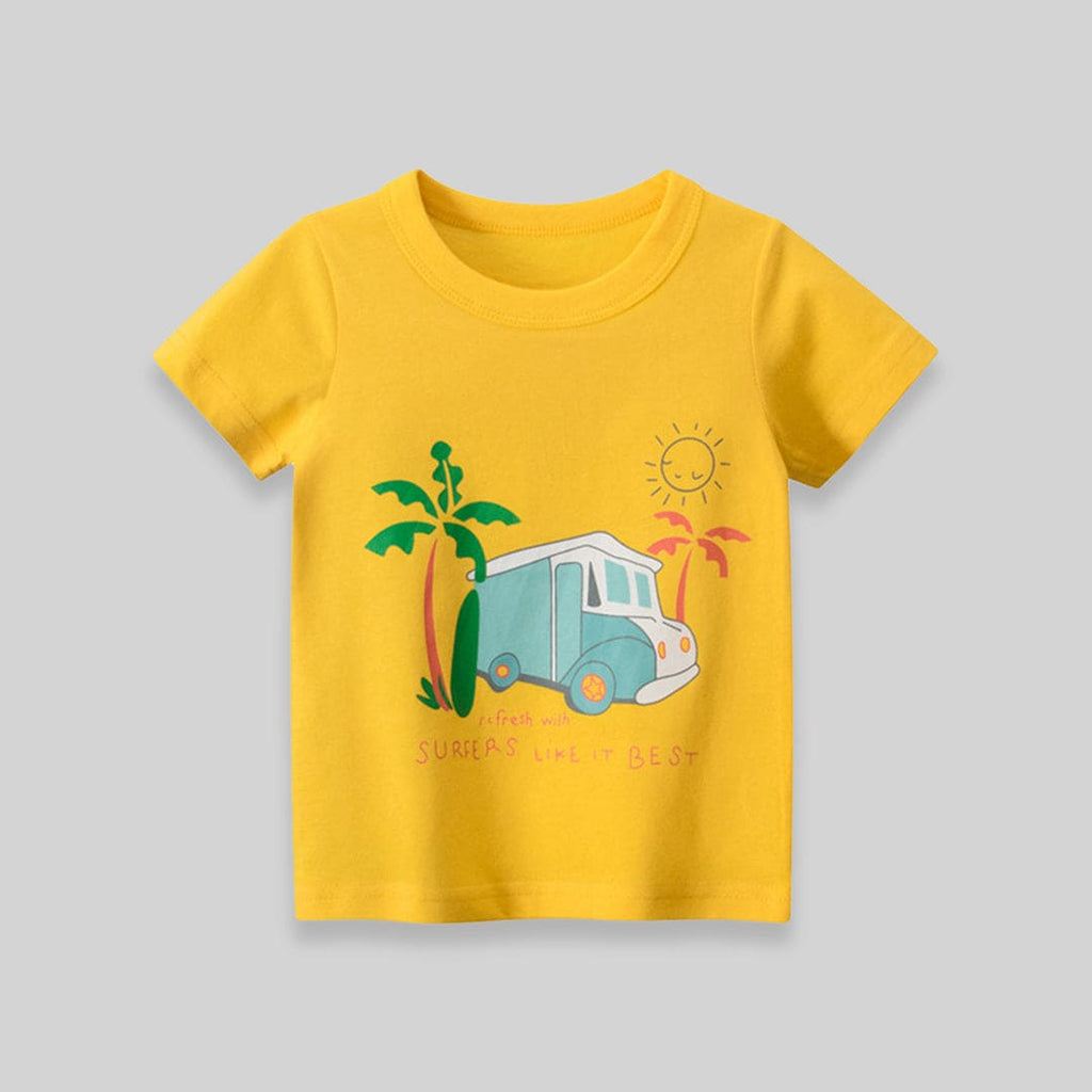 Short Sleeve Tshirt With Car print Tshirts Yellow 1-2 Y 