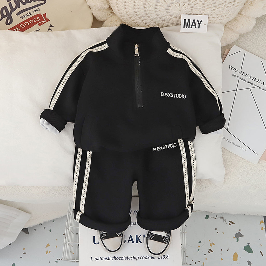 Boys Black Solid Sweatshirt With Pants Co-ord Set 2 pc. Sets Black 1-2 Y