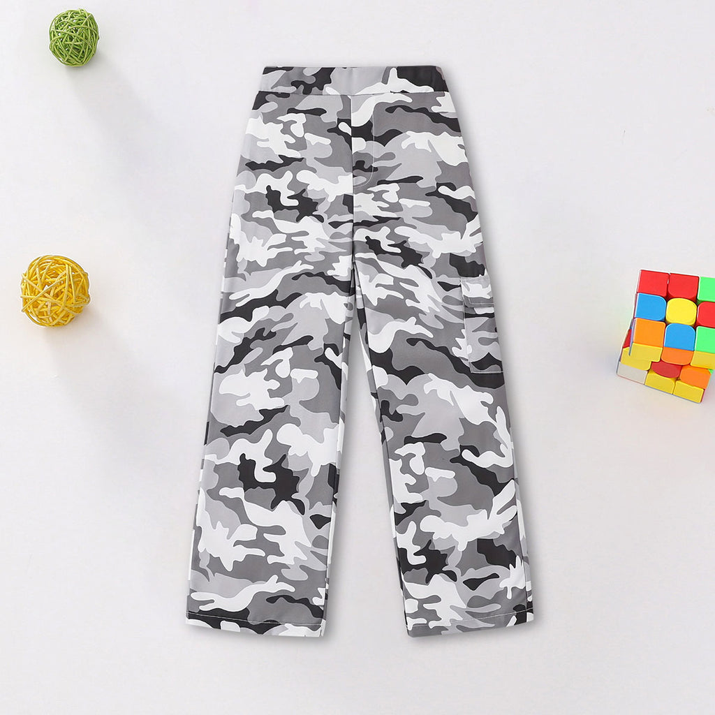 Girls Grey Camouflage Printed Regular Trouser Pants Grey 7-8 Y