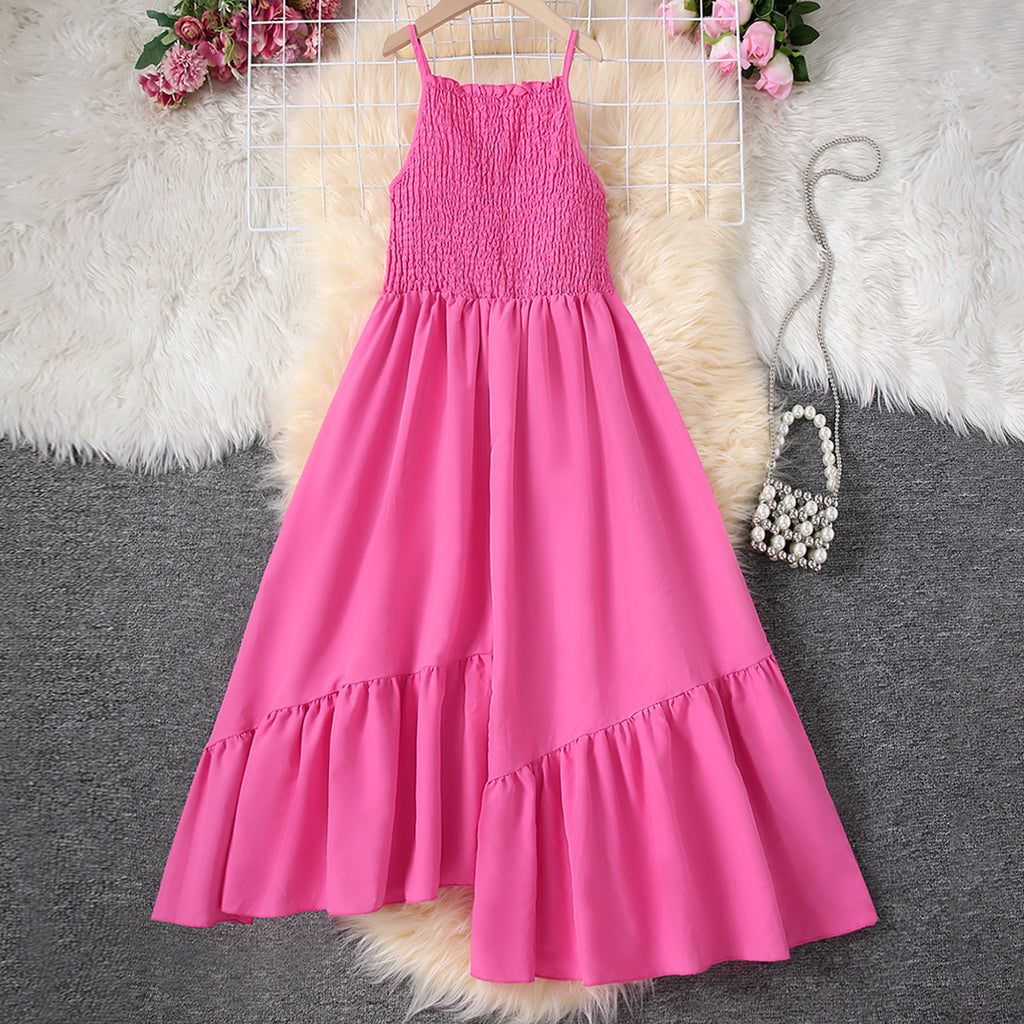 Girls Pink Sleeveless Asymmetrical A-Line Dress Casual Dresses Pink 8-9 Y