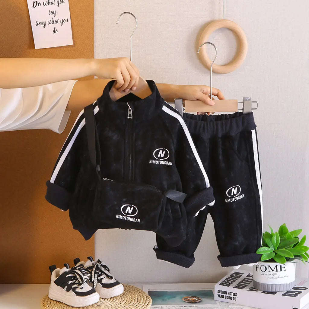 Boys Black Two Side Stripes Zip-up Jacket With Jogger Co-ord Sets Sets Black 1-2 Y