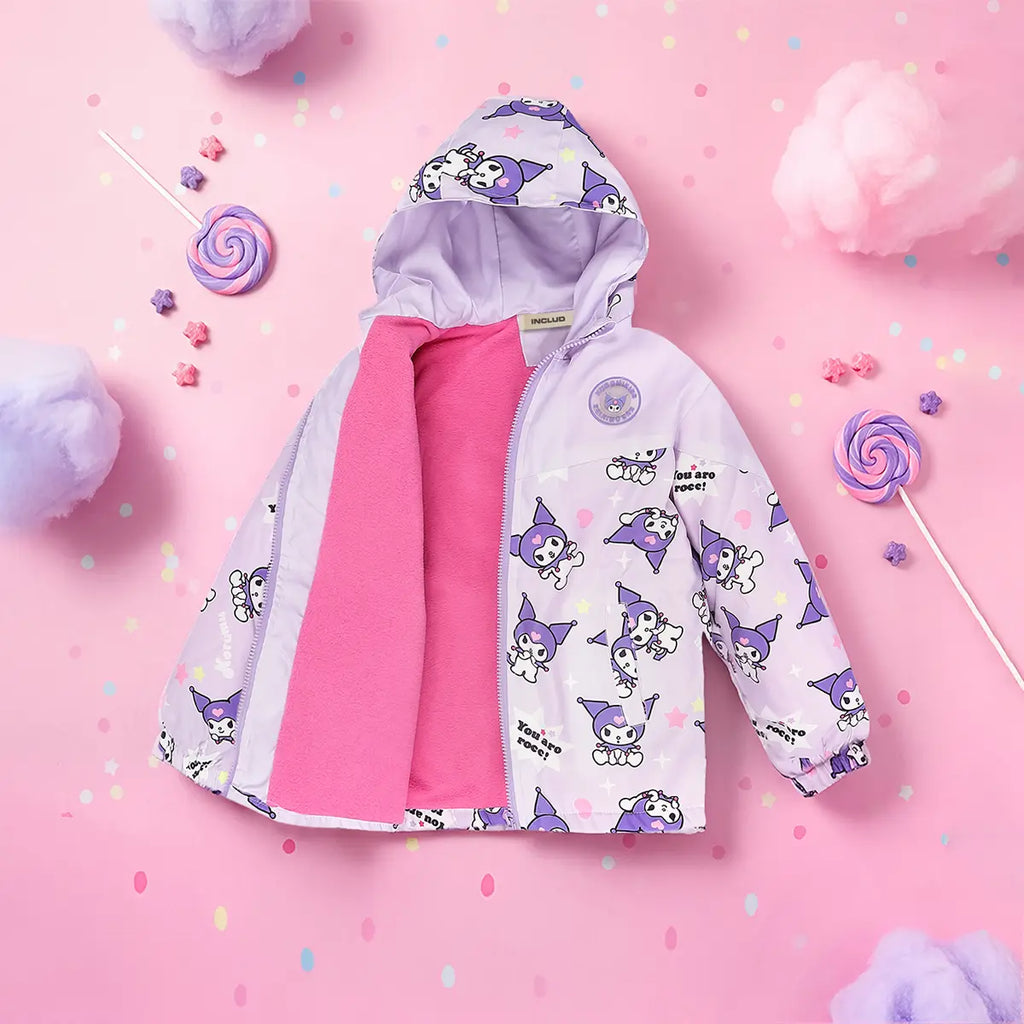 Girls Purple Kuromi Cartoon Printed Hooded Zipper Jacket Coats & Jackets Purple 3-4 Y