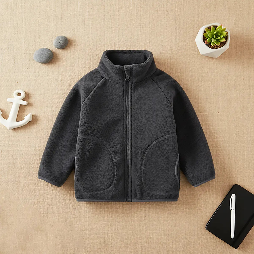 Boys Dark Grey Fleece Zip-up Jacket Coats & Jackets Dark Grey 1-2 Y