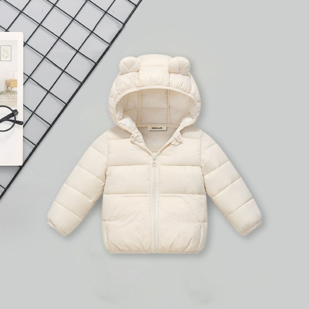Boys Apricot Solid Front Zipper Hooded Puffer Jacket Coats & Jackets Apricot 1-2 Y
