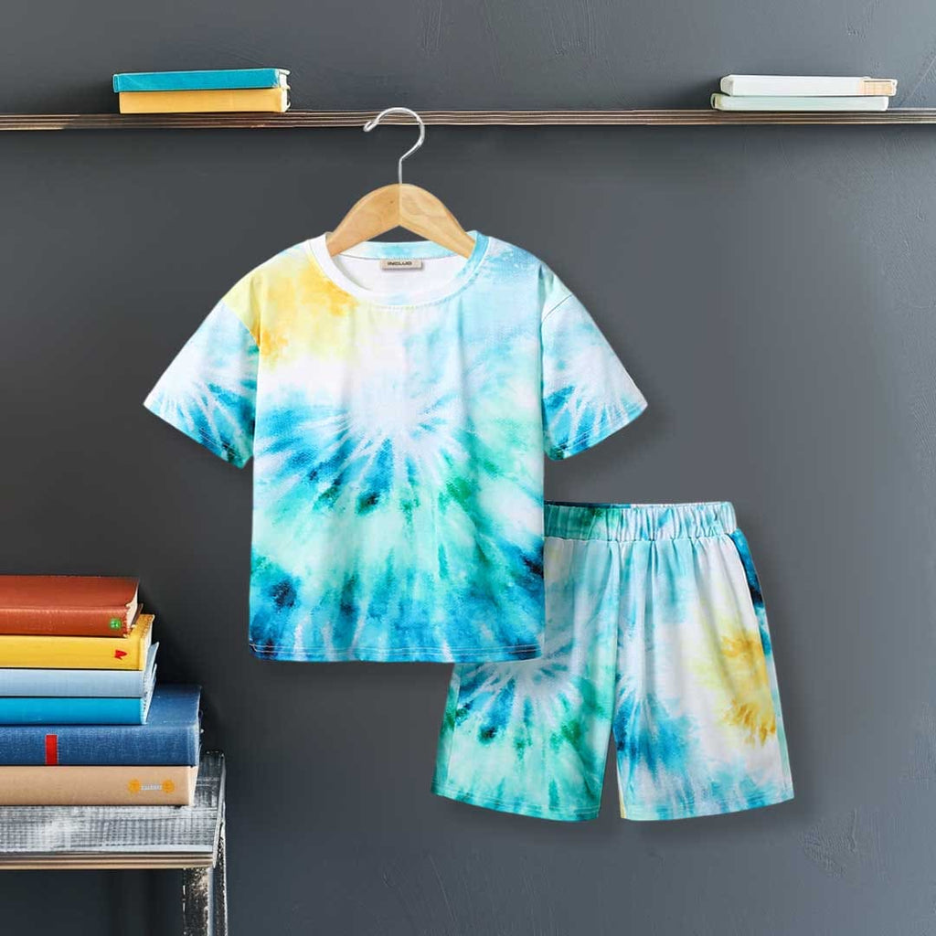 Boys Tie And Dye Short Sleeve T-Shirt With Shorts Sets 2 pc. Sets Blue 8-9 Y 