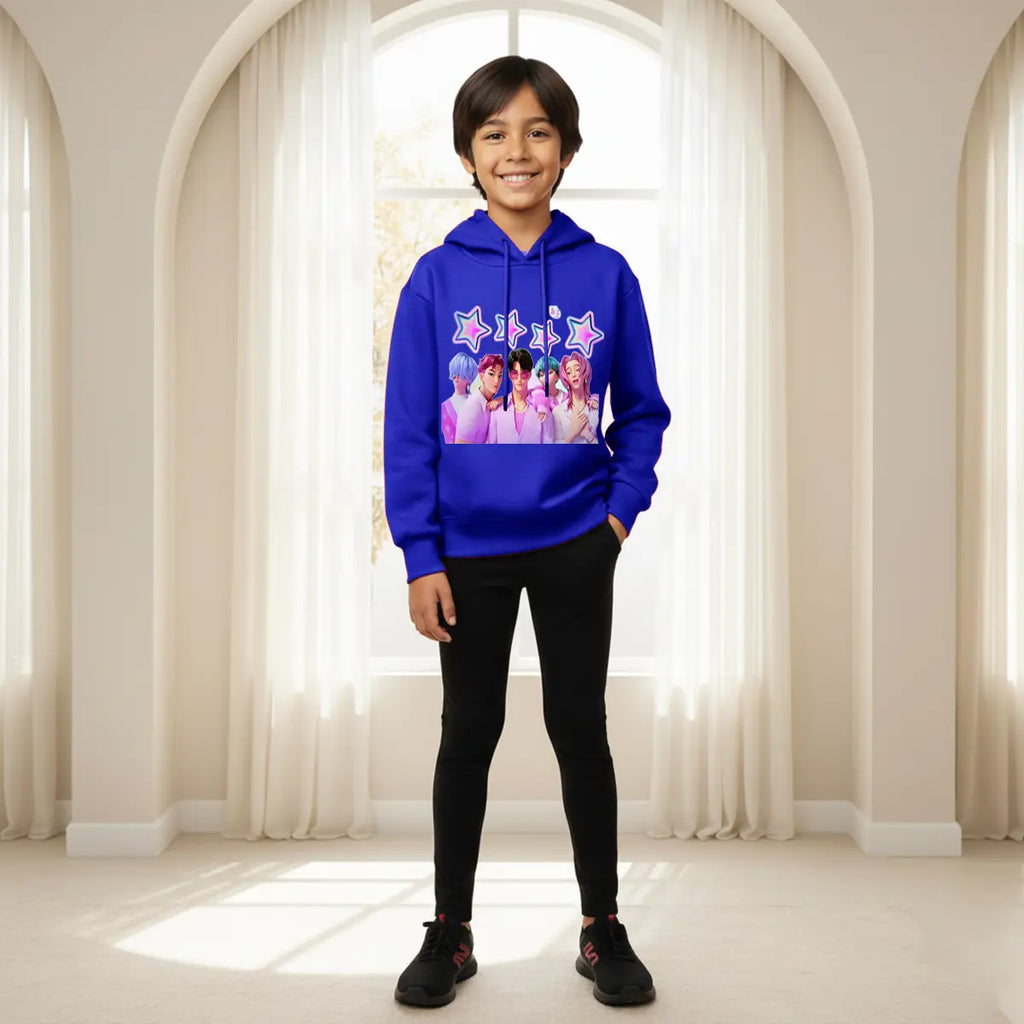 Boys Dark Blue K-Pop Star Graphics Hoodie Sweatshirts & Hoodies Dark Blue 1-2 Y