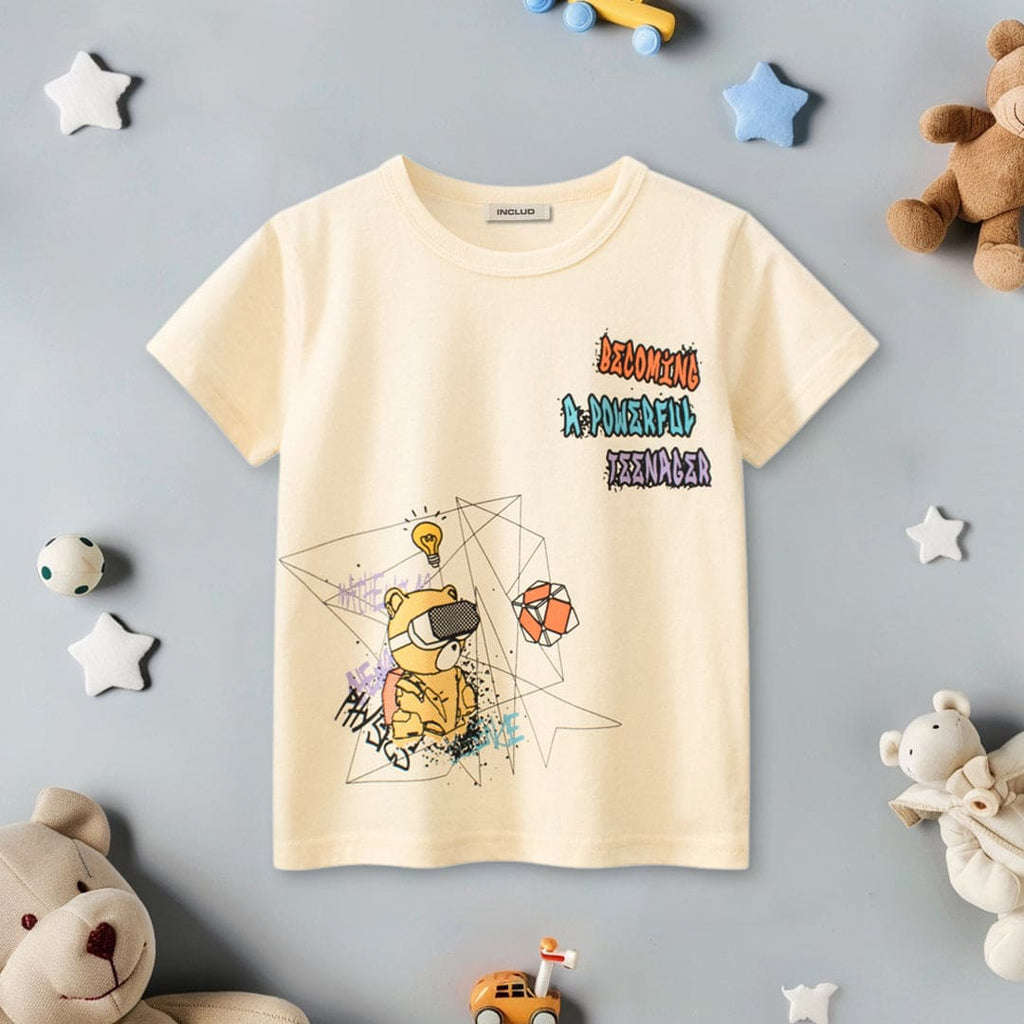 Boys Short Sleeve Graphic T-Shirt Tshirts Cream 1-2 Y 
