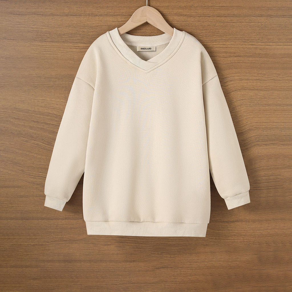 Girls Apricot Solid Regular V-Neck Sweatshirt Sweatshirts & Hoodies Apricot 7-8 Y