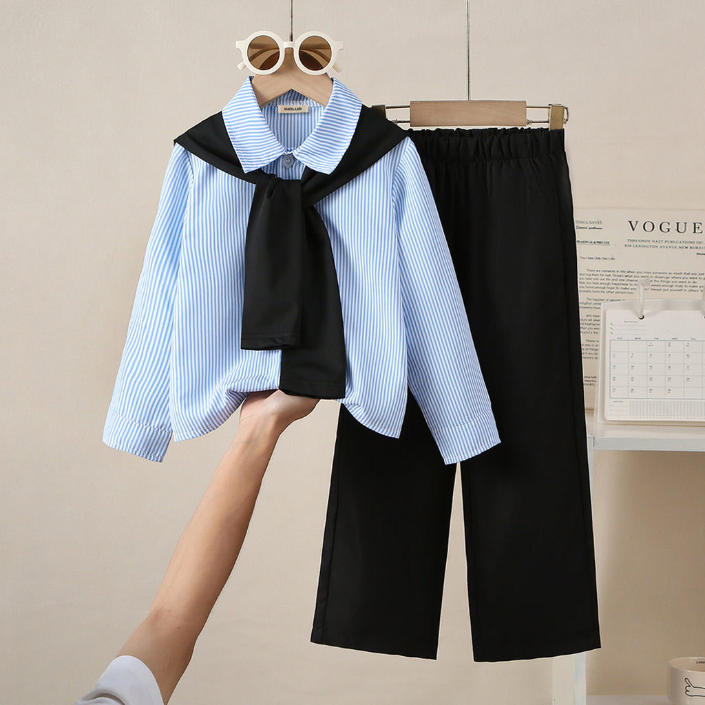 Boys Blue Stripes Long Sleeve Shirt With Elasticated Pants Sets 2 pc. Sets Blue 3-4 Y