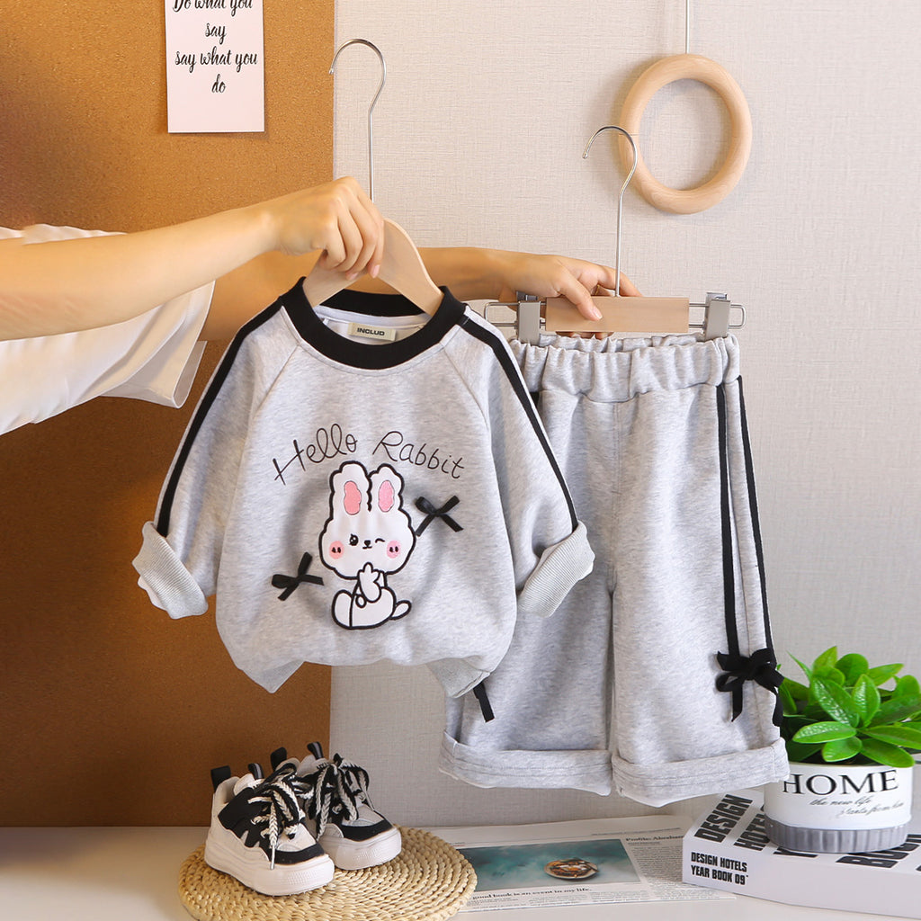 Girls Grey Rabbit Printed Sweatshirt With Pants Set 2 pc. Sets Grey 1-2 Y