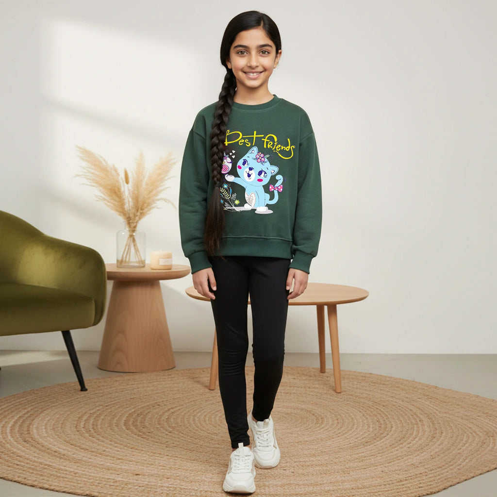 Girls Green Best Friend Graphics Round Neck Sweatshirt Sweatshirts & Hoodies Green 1-2 Y