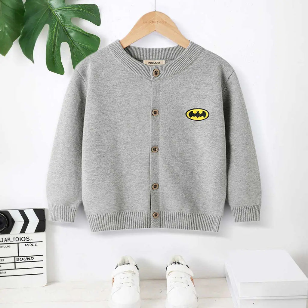 Boys Grey Batman Logo Printed Cardigan Sweaters & Cardigans Grey 2-3 Y