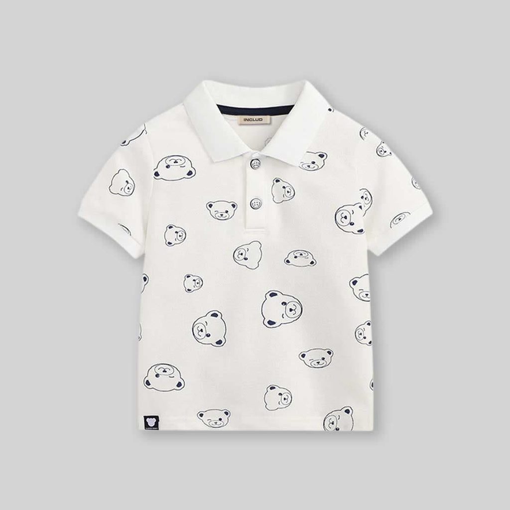 Boys Short Sleeve Bear Printed Polo T-Shirt Tshirts White 1-2 Y 