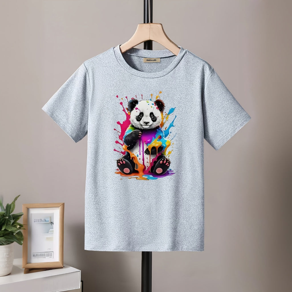 Boys Grey Cute Panda Graphic Short Sleeves T-Shirt Tshirts Grey 5-6 Y