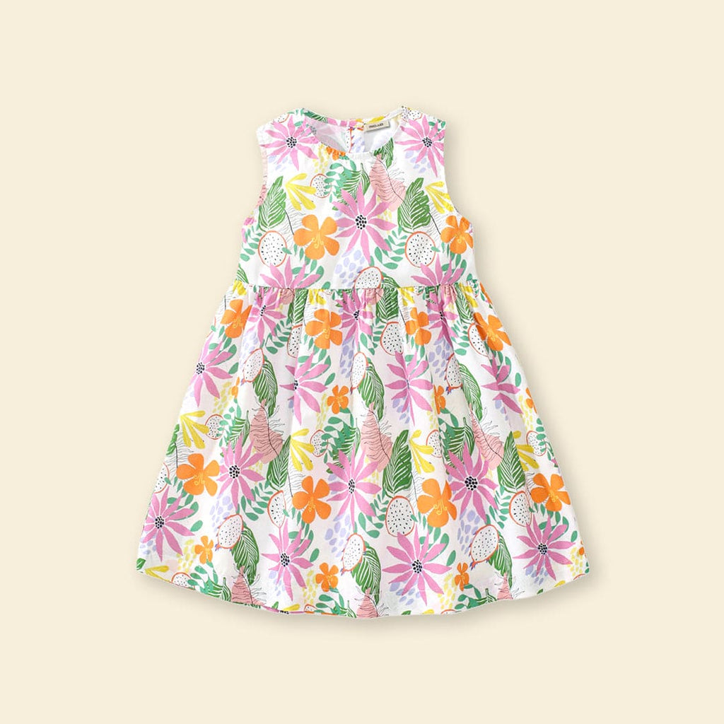 Girls Sleeveless Floral Print Fit & Flare Dress Casual Dresses Multicolor 1-2 Y 