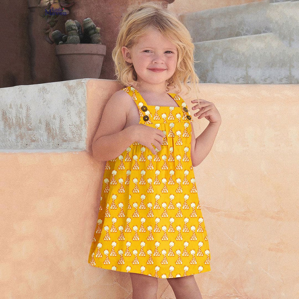 Girls Sleeveless Cartoon Graphic A-line Dress Casual Dresses Yellow 1-2 Y 