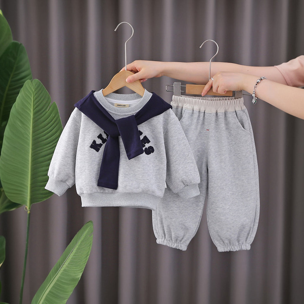 Boys Blue Sweatshirt with attached tie-up and Trackpants Set Sets Blue 1-2 Y