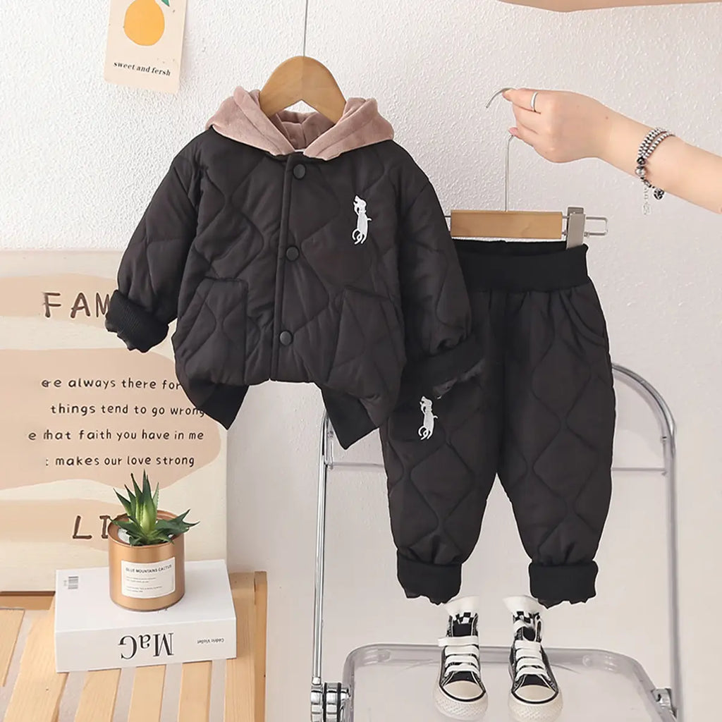 Boys Black Self-Design Jacket With Trouser Sets 2 pc. Sets Black 1-2 Y