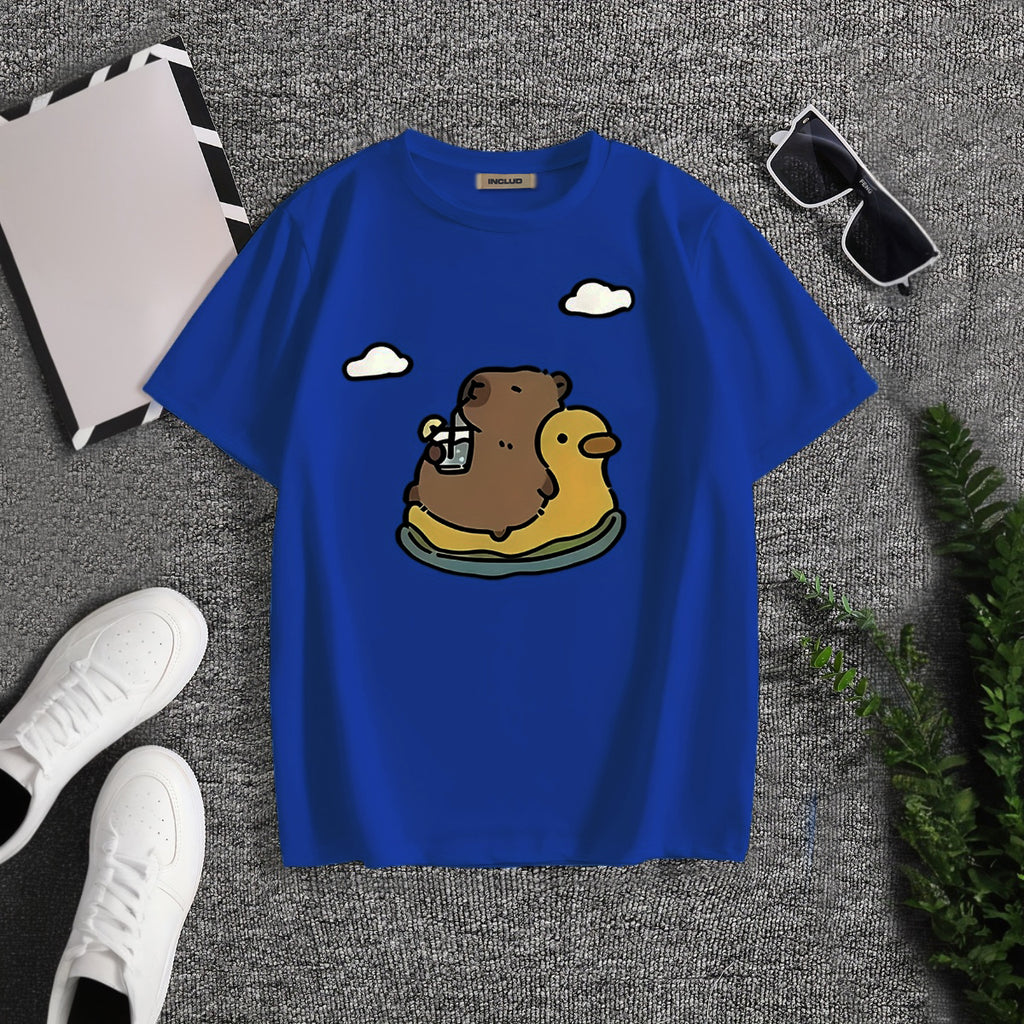 Boys Blue Cute Animal Graphic Printed Short Sleeves T-Shirt Tshirts Blue 5-6 Y