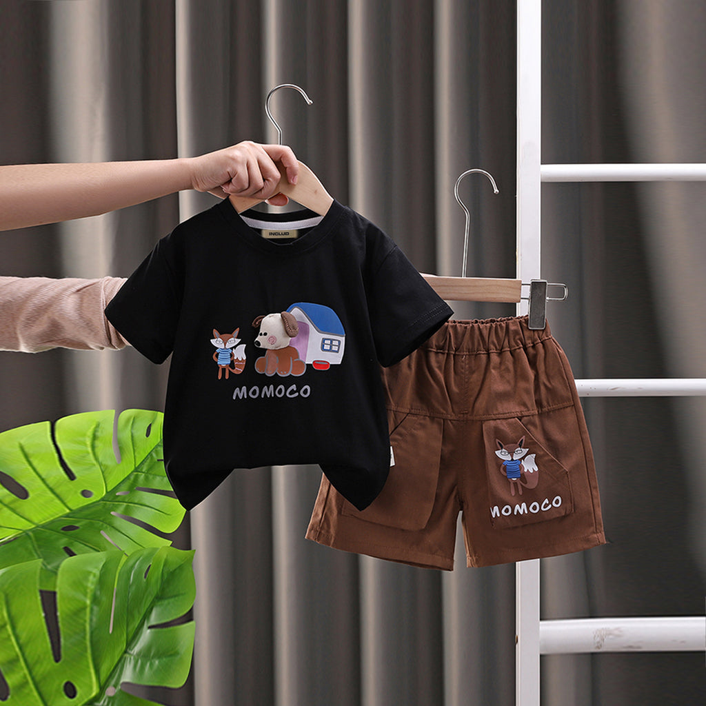 Boys Black Graphic Printed Short Sleeves T-Shirt With Shorts Set 2 pc. Sets Black 1-2 Y